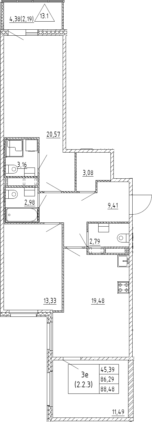 4Е-комнатная, 88.48 м²– 2
