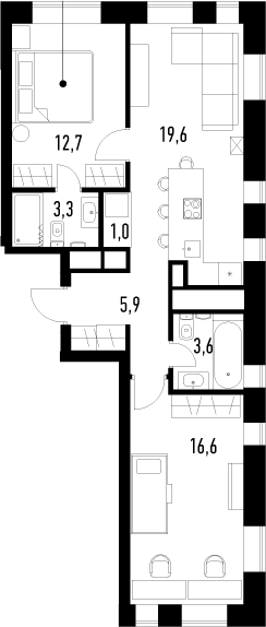 3Е-комнатная, 62.7 м²– 2