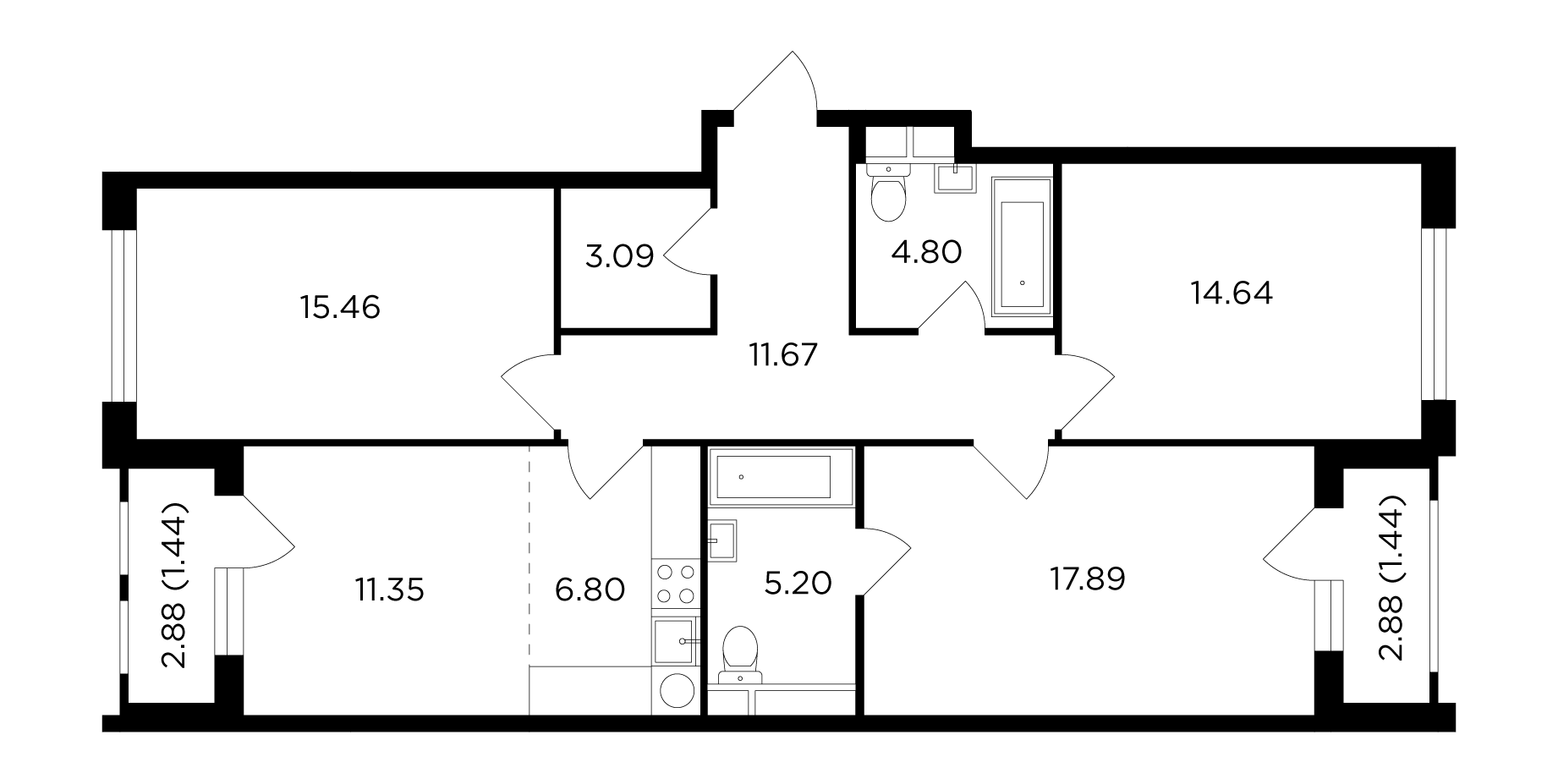 4Е-комнатная, 93.78 м²– 2