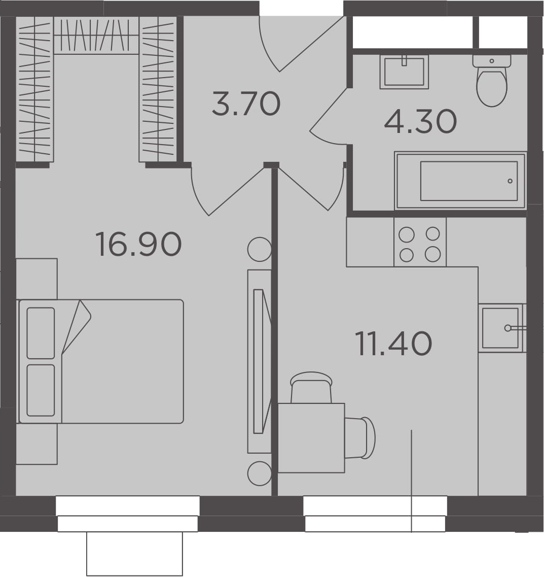 1-комнатная, 36.3 м²– 2