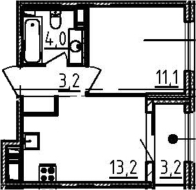1-комнатная, 33.1 м²– 2