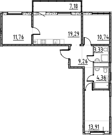 4Е-комнатная, 72.65 м²– 2
