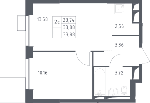 2Е-комнатная, 33.88 м²– 2
