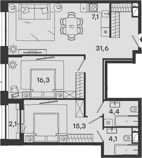 3Е-комнатная, 79.9 м²– 2