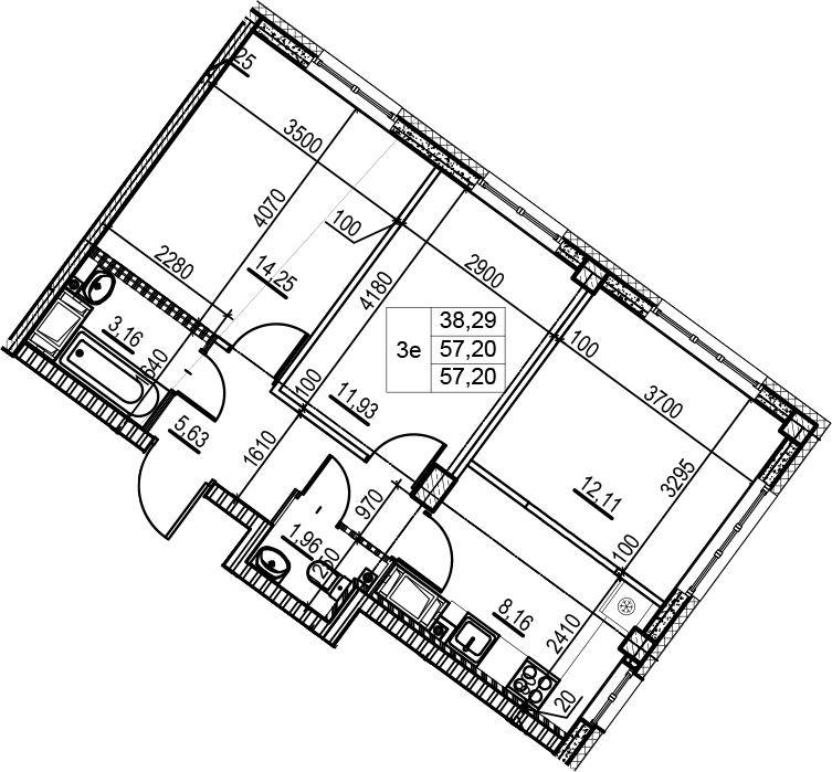 3Е-комнатная, 57.2 м²– 2