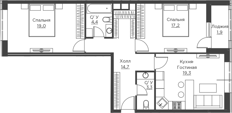 3Е-комнатная, 79.8 м²– 2