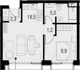 2Е-комнатная, 37.4 м²– 2