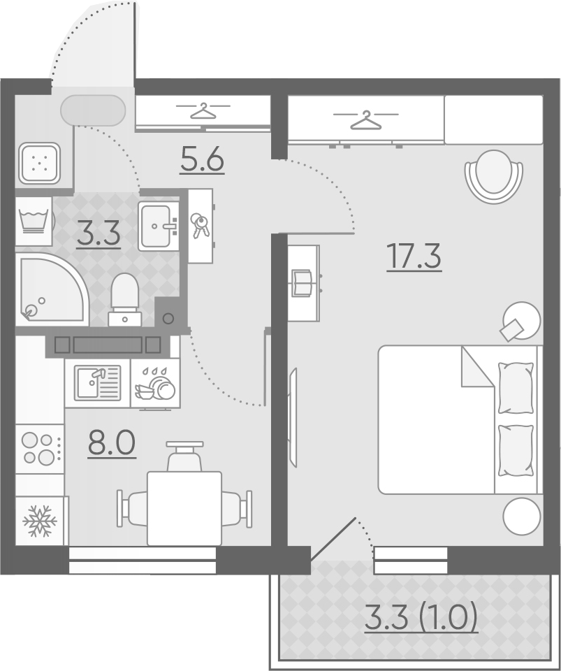 1-комнатная, 35.2 м²– 2