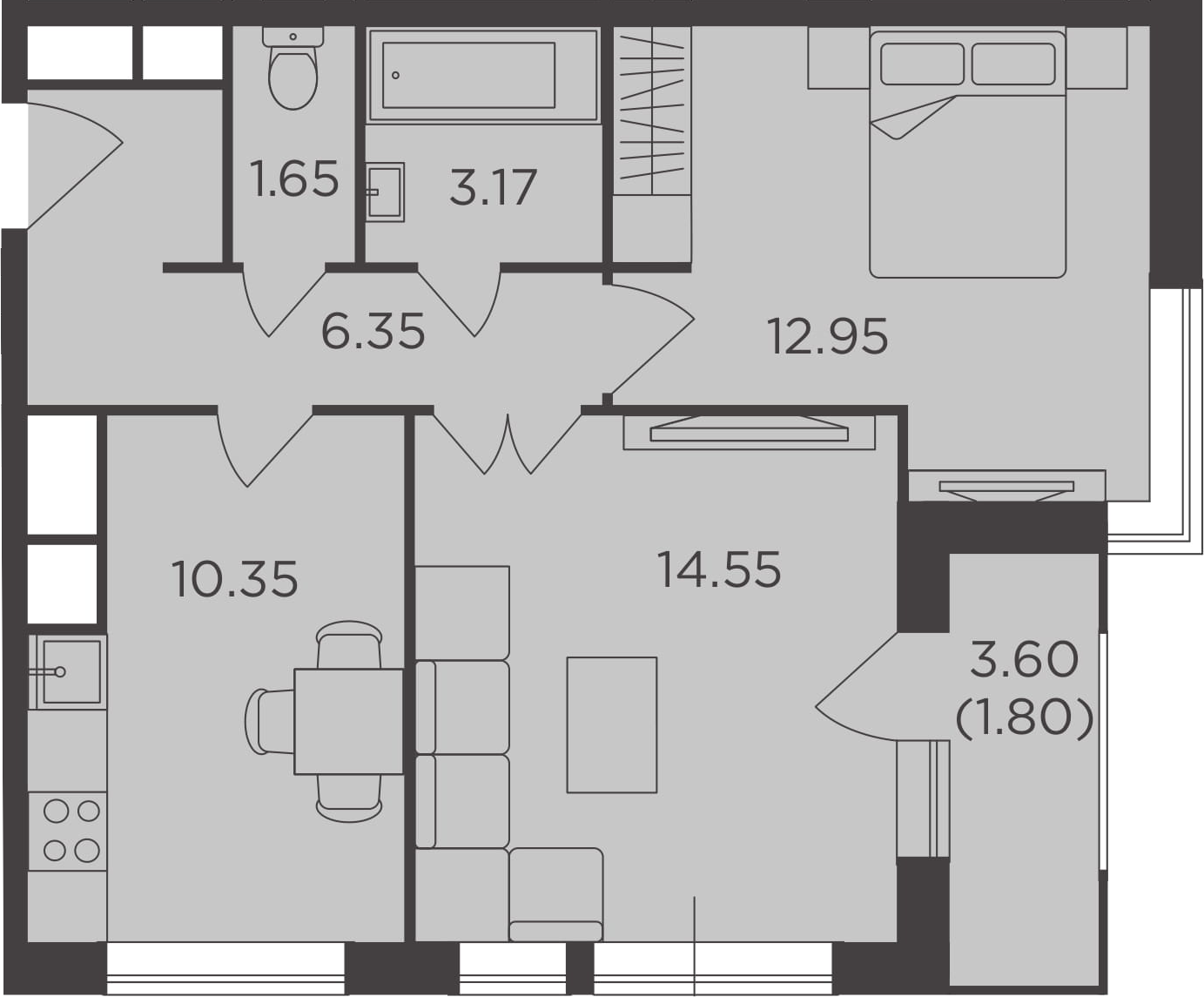 2-комнатная, 50.82 м²– 2