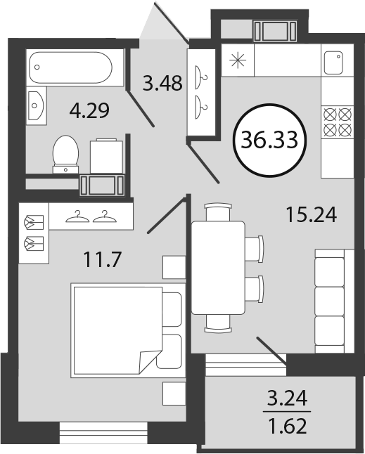 2Е-комнатная, 36.33 м²– 2