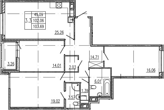 4Е-комнатная, 102.06 м²– 2