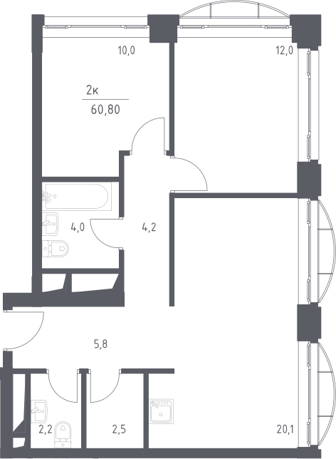 3Е-комнатная, 60.8 м²– 2