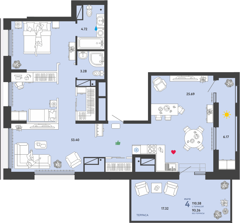 4Е-комнатная, 93.26 м²– 2