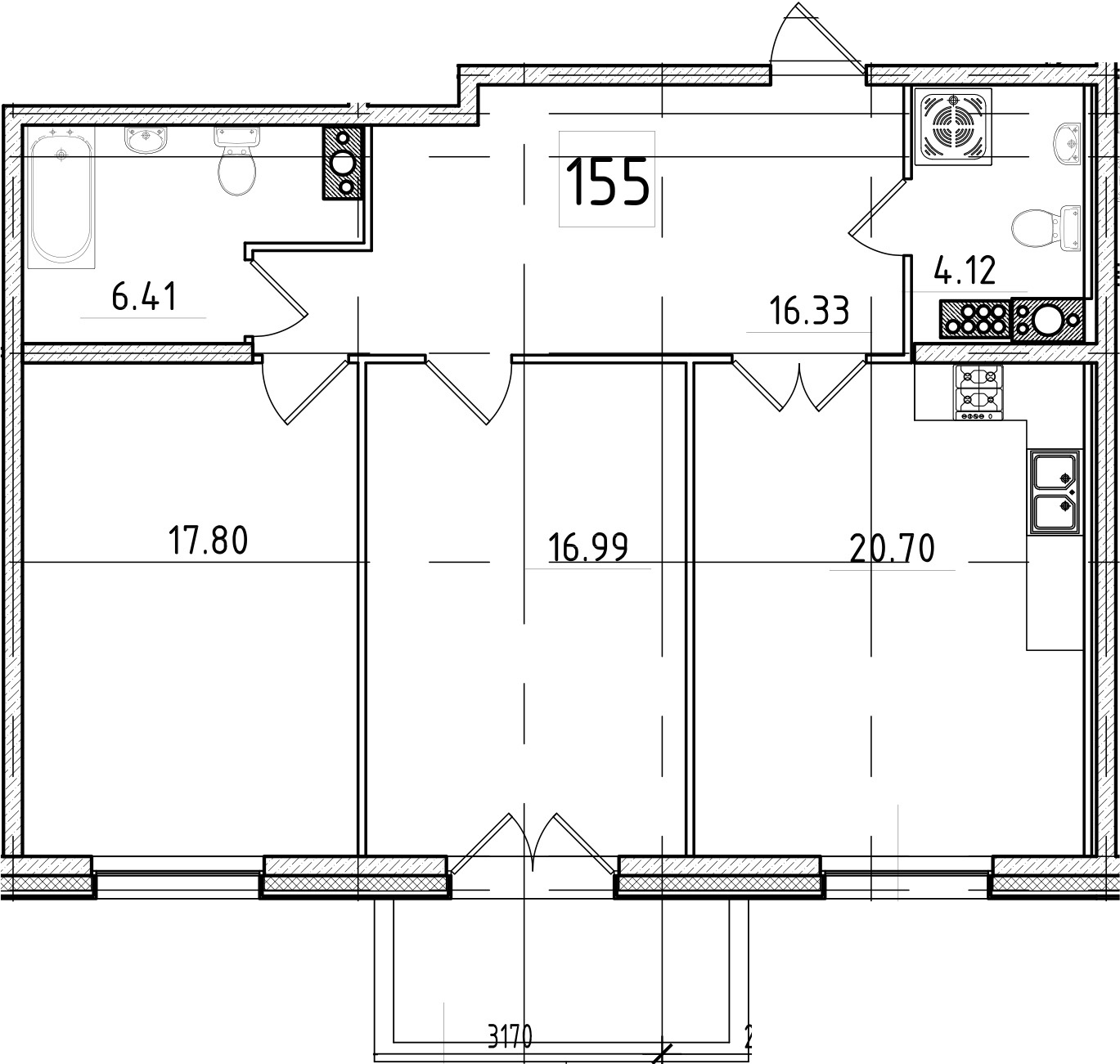 3Е-комнатная, 83.92 м²– 2