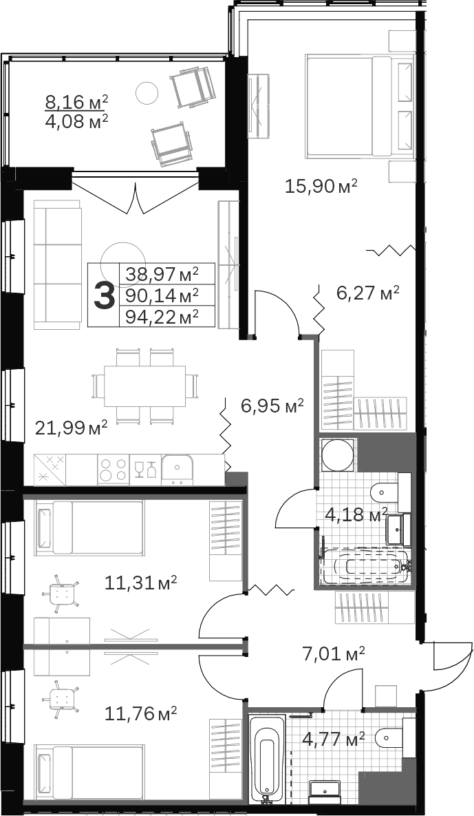 Купить 4-комнатную квартиру в новостройке 94.22 м², ул Магнитогорская, в  Санкт-Петербурге, у метро Новочеркасская