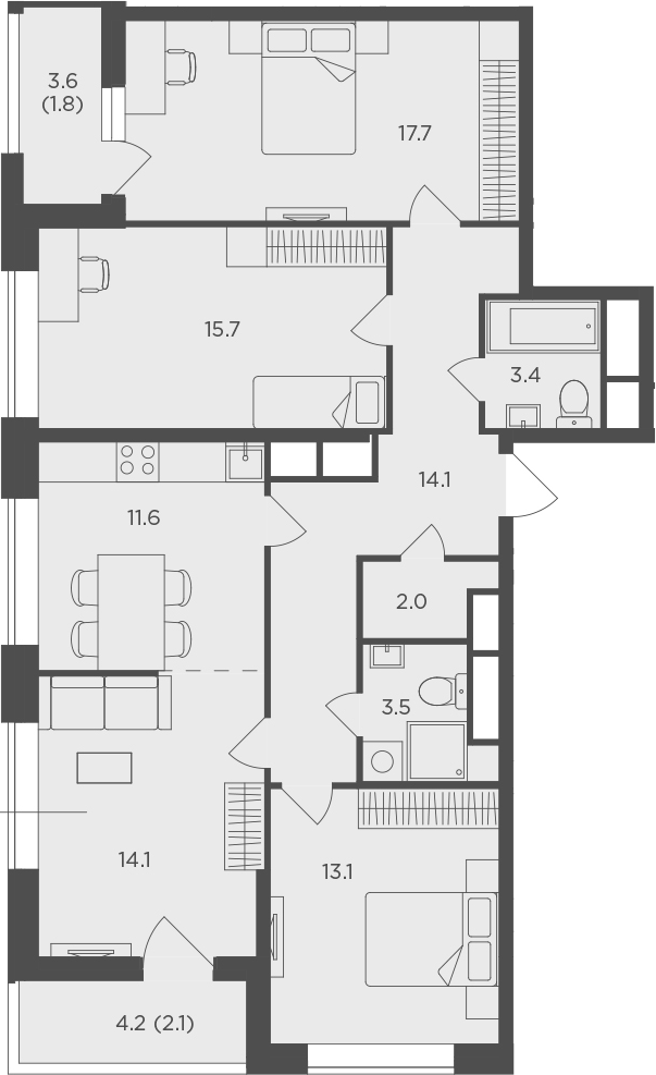 4Е-комнатная, 99.1 м²– 2