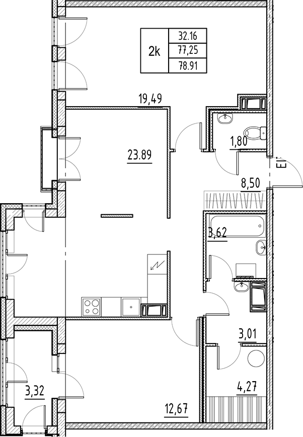 3Е-комнатная, 78.91 м²– 2