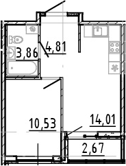 2Е-комнатная, 33.21 м²– 2