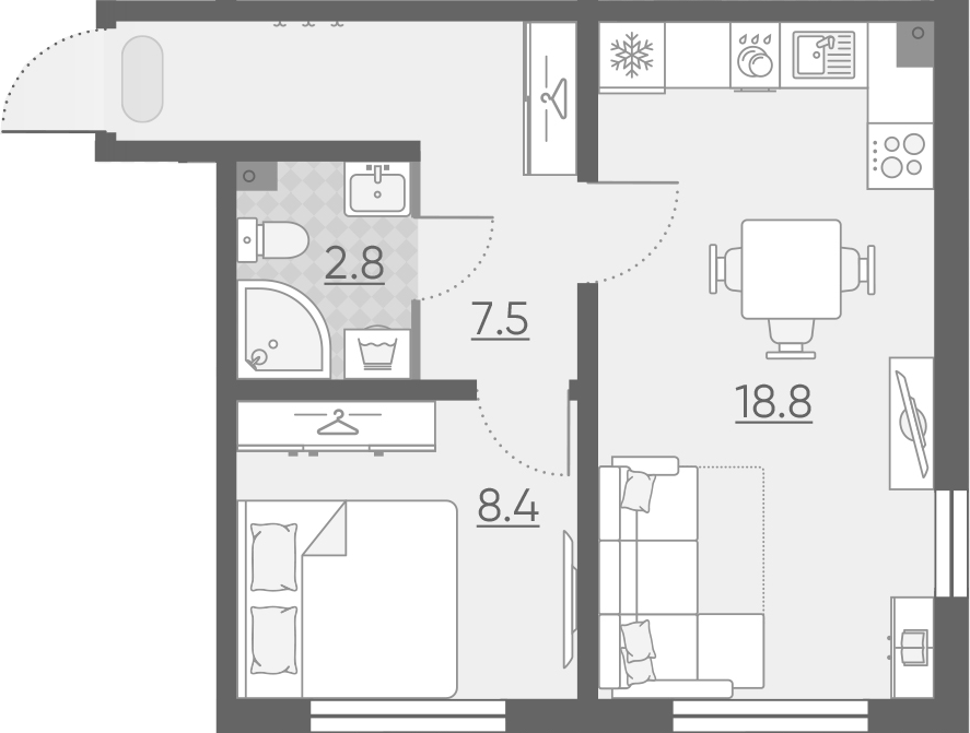 2Е-к.кв, 37.5 м², 1 этаж