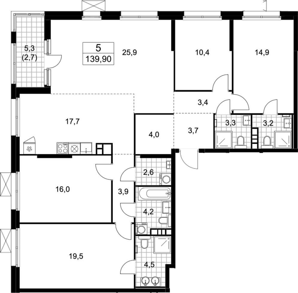 Купить 5-комнатную квартиру в новостройке 122.4 м², поселение Сосенское, ул  Липовый парк, в Москве, у метро Ольховая