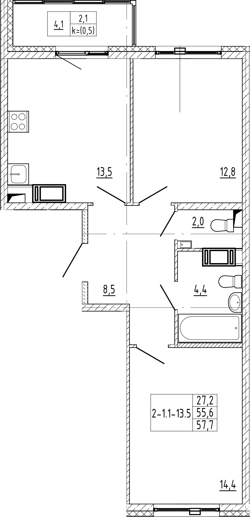 Купить 2-комнатную квартиру в новостройке 56.4 м², поселок Шушары,  Старорусский пр-кт, в Санкт-Петербурге, у метро Купчино