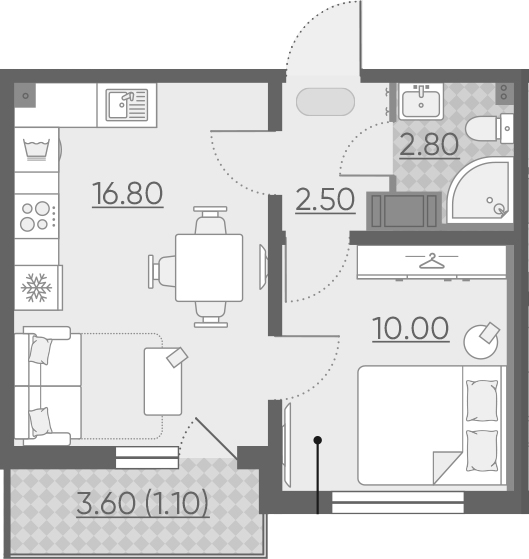 2Е-комнатная, 33.2 м²– 2