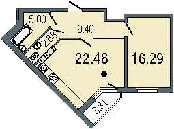 2Е-комнатная, 56.1 м²– 2