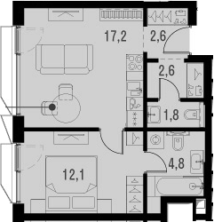 2Е-комнатная, 41.5 м²– 2