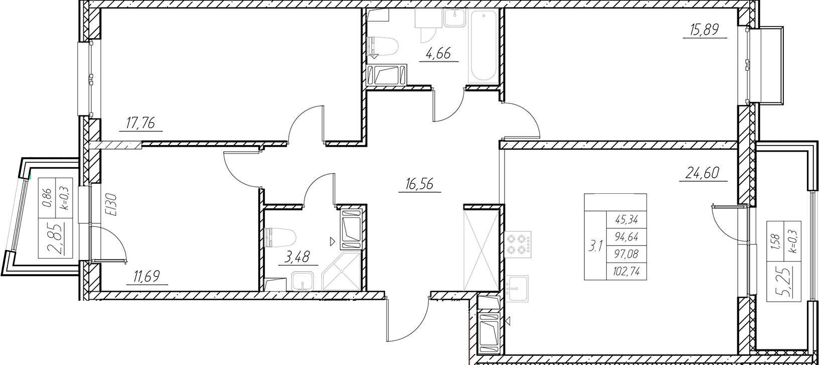 Купить 4-комнатную квартиру в новостройке 76.55 м², Полюстровский пр-кт, в  Санкт-Петербурге, у метро Лесная