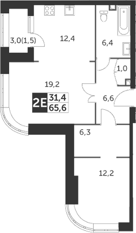 2Е-комнатная, 65.6 м²– 2