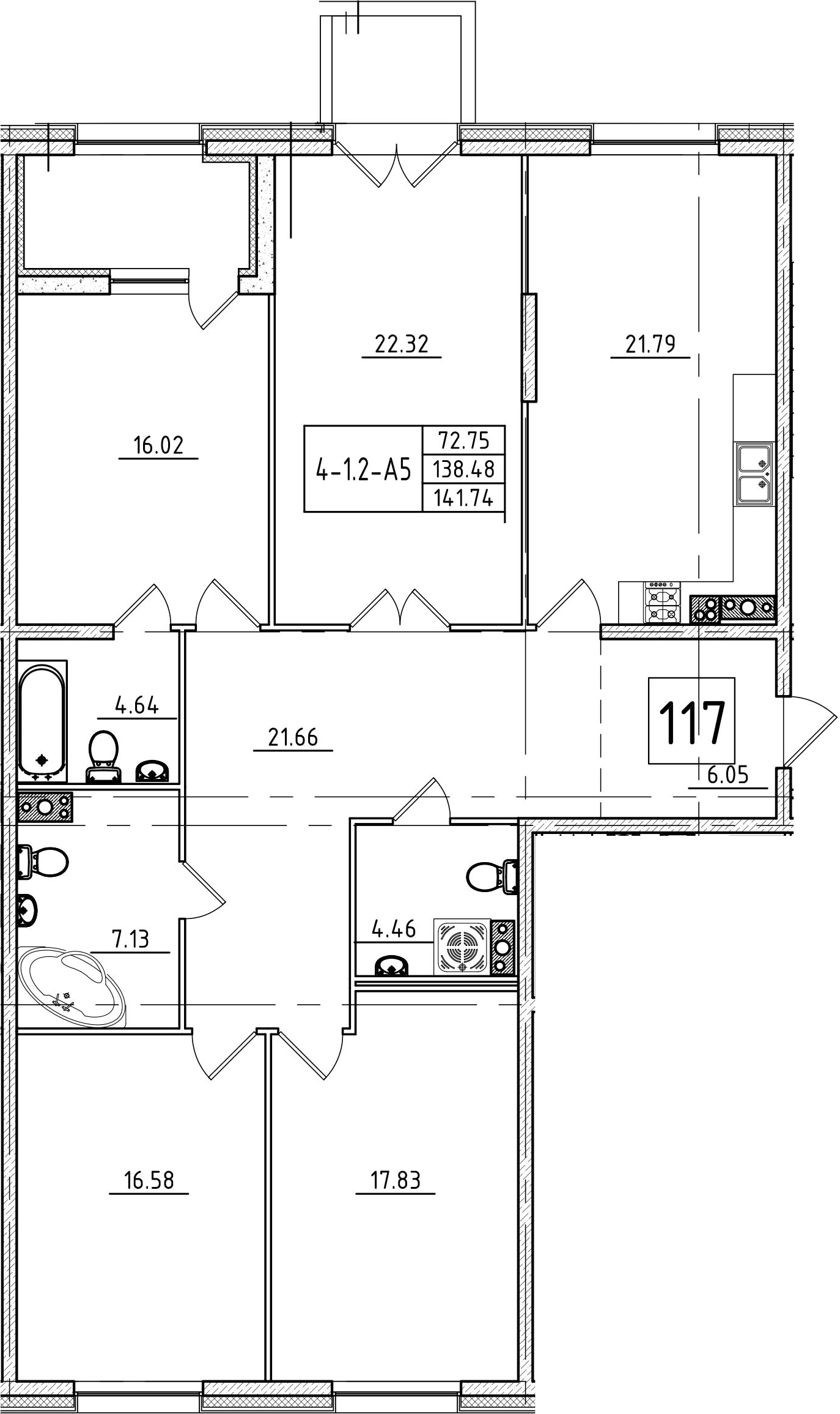 5Е-комнатная, 141.74 м²– 2