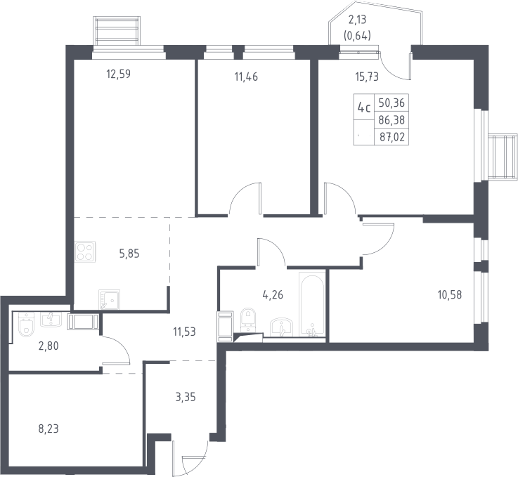 5Е-комнатная, 87.02 м²– 2