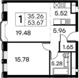 2Е-комнатная, 53.67 м²– 2