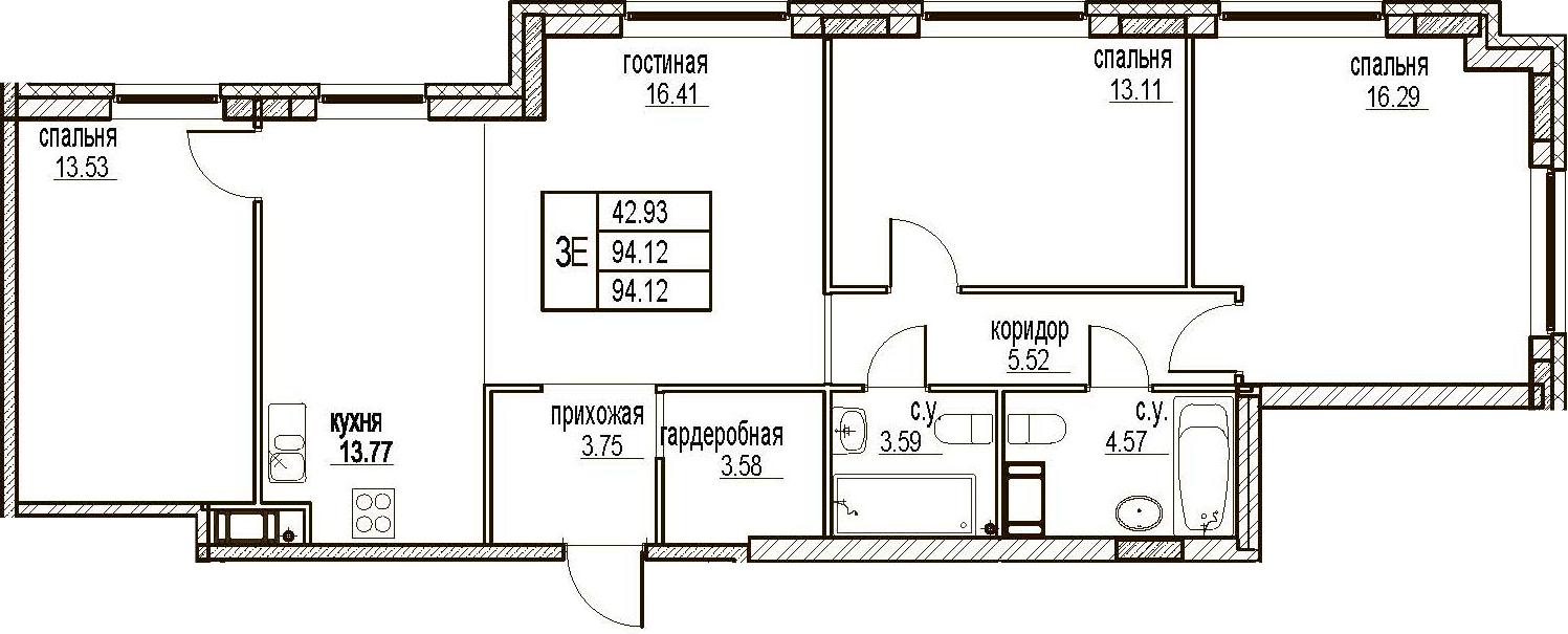 4Е-комнатная, 94.12 м²– 2