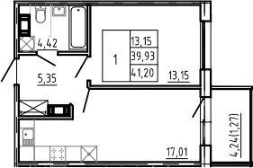 2Е-комнатная, 41.2 м²– 2