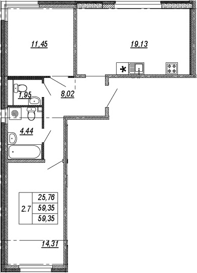 3Е-комнатная, 59.35 м²– 2