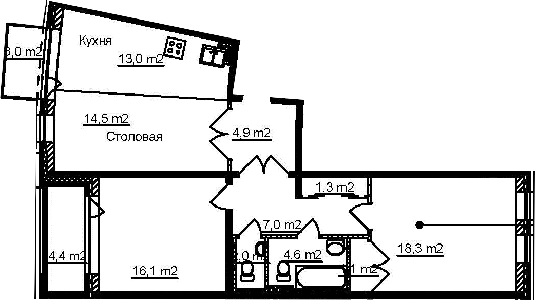 3Е-комнатная, 83 м²– 2