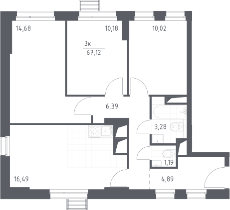 4Е-комнатная, 67.12 м²– 2