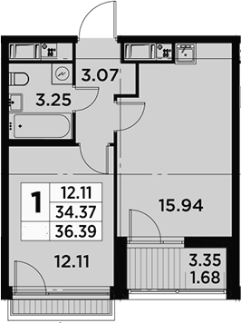 2Е-комнатная, 36.39 м²– 2