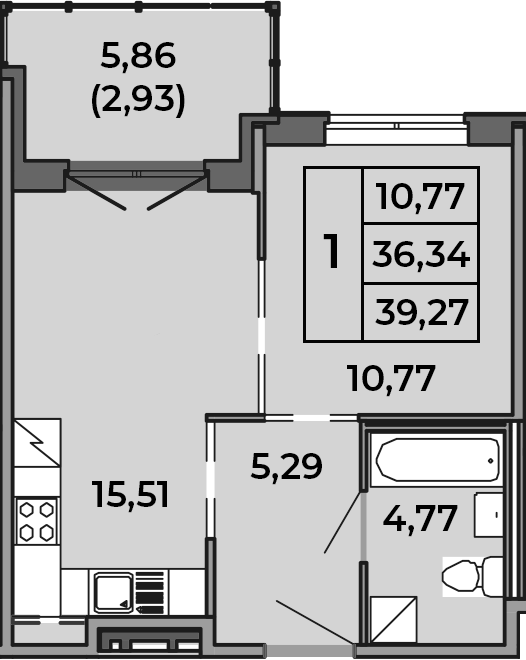 2Е-комнатная, 36.34 м²– 2