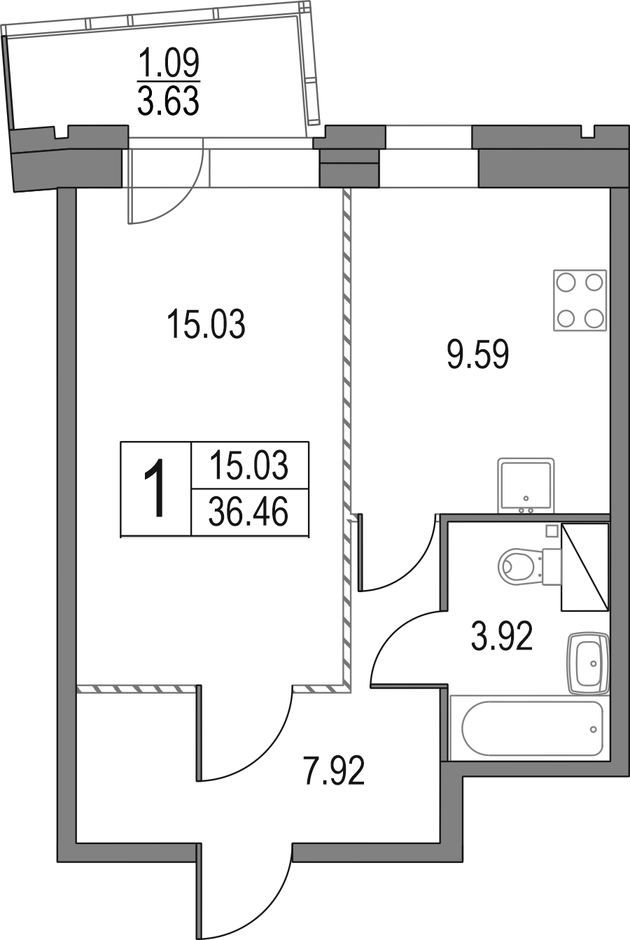 Купить 1-комнатную квартиру в новостройке 37.77 м², ул Матроса Железняка, в  Санкт-Петербурге, у метро Пионерская