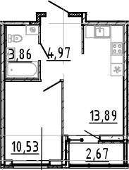 2Е-комнатная, 33.25 м²– 2