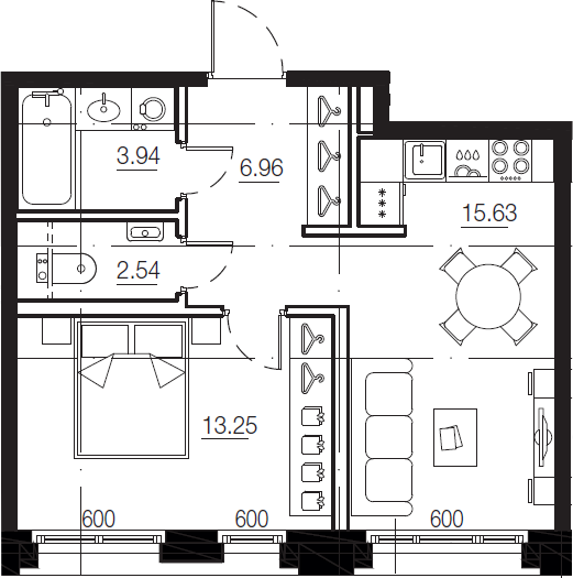 2Е-комнатная, 42.32 м²– 2