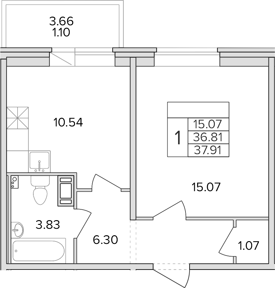 Купить 1-комнатную квартиру в новостройке 37.91 м², поселок Шушары,  территория Ленсоветовский, в Санкт-Петербурге, у метро Купчино