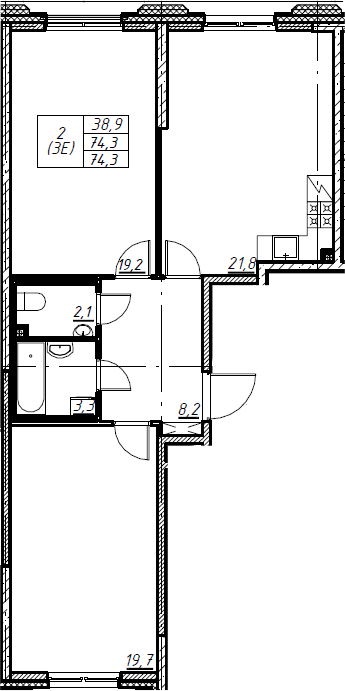 3Е-комнатная, 74.3 м²– 2