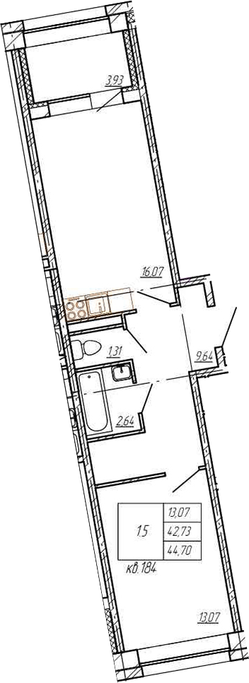 2Е-комнатная, 42.73 м²– 2