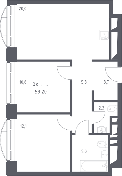 3Е-комнатная, 59.2 м²– 2