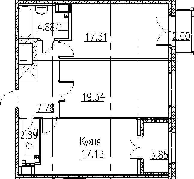 3Е-комнатная, 69.33 м²– 2