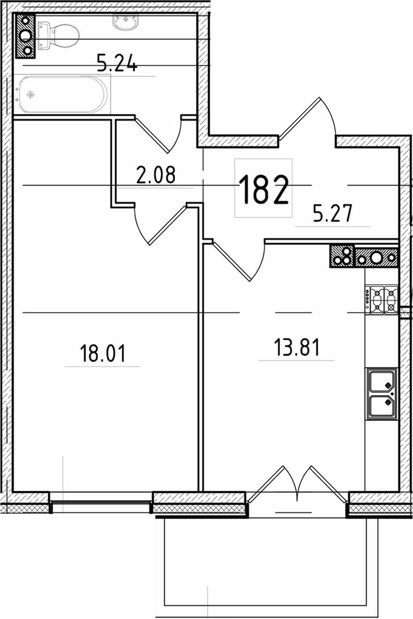 1-комнатная, 45.98 м²– 2