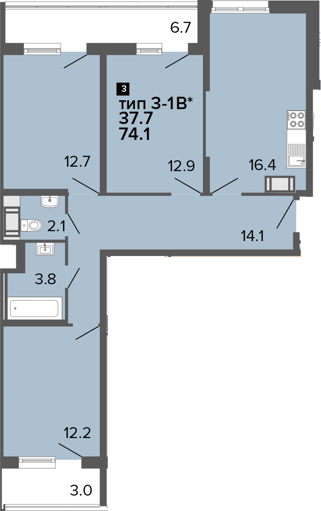 4Е-комнатная, 74.1 м²– 2